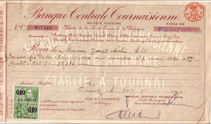 Banque centrale tournaisienne 1930
