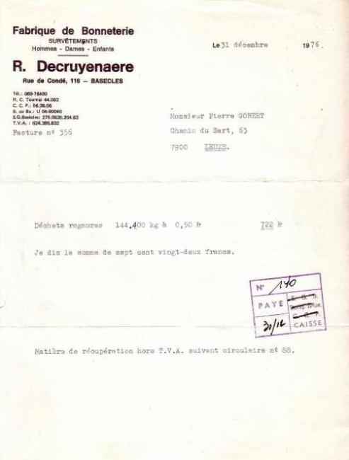 Bonneterie R. Decruyenaere 1976