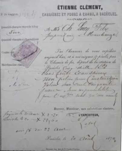 Carrières et Fours à Chaux Etienne Clément 20 août 1870